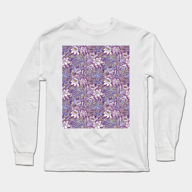 William Morris Tulip and Willow Pattern on Violet Long Sleeve T-Shirt by tiokvadrat